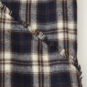 Women's plaid camisole dress with frayed edges and asymmetric hem in soft check fabric