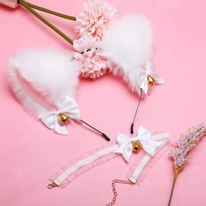 Serre-tête oreilles de chat blanc et rose avec tour de cou à clochette pour déguisement