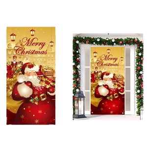 Golden Santa Claus Christmas door banner with Merry Christmas print for outdoor decor