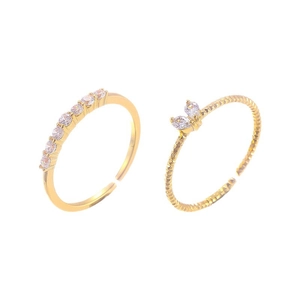 Minimalist double-layer gold rings with zircon heart design and adjustable opening