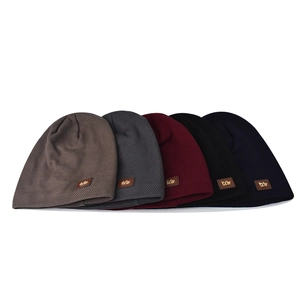 Winter fleece-lined plaid knit beanies for men in five classic outdoor colors