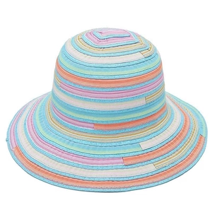 Handmade embroidered colorful striped sun hat for beach vacations with a wide brim