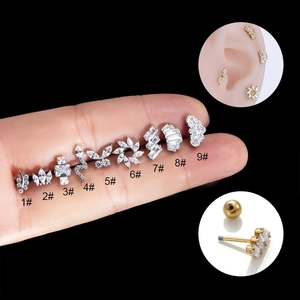 Stainless steel stud earrings set with zircon patterns like crowns, snakes, and butterflies