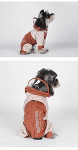 Details der wasserdichten Hunde-Regenjacke mit Outdoor-Stoff und Klarsichtkapuze