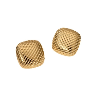 Minimalist gold square earrings with twill texture in polished stainless steel for women