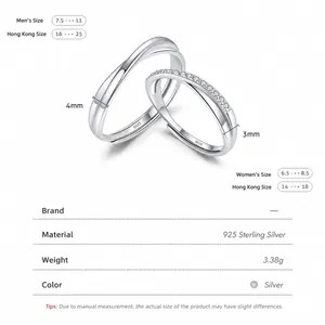 S925 sterling silver Mobius couple rings set with minimalist twisted design and zircon