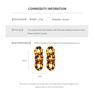 Detailed size specifications and weight for acrylic leopard print chain link earrings