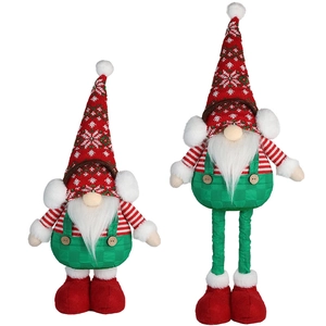 Christmas gnome plush set with red snowflake hats and telescopic long legs for decor