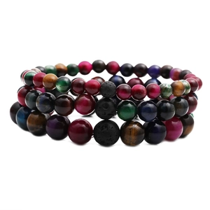 Handmade natural tiger eye and lava stone beaded bracelets for meditation and healing