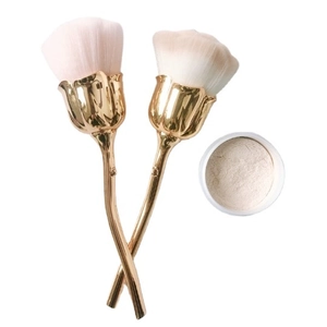 Rose shaped makeup brush set with gold metal handles and pink gradient soft bristles