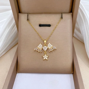 Titanium steel jewelry set with sparkling wing heart and star pendants on gift box