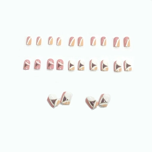 24pcs irregular geometric press-on nails in pink, brown and purple glossy finish