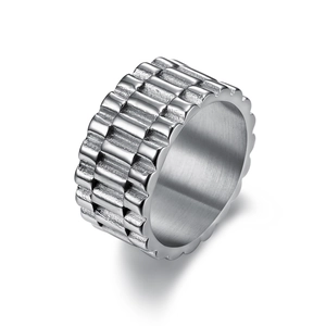 Stainless Steel Ring Watch Band Link Style Wide Band Polished Punk Industrial Jewelry For Men Women