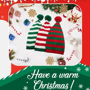 Classic striped Christmas beanies in red, green, and white knit with pom-poms for adults