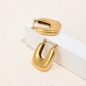 Detailed view of polished 18K gold-plated stainless steel U-shaped hoop earrings