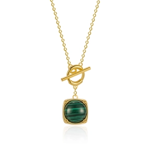 S925 sterling silver necklace with green malachite pendant and gold OT toggle clasp