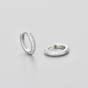 Exquisite silver micro-paved hoop earrings with sparkling clear cubic zirconia stones