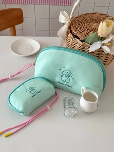 Happy Puppy Cosmetic Bag Nylon Large Capacity Travel Makeup Organizer Pouch Cute Embroidery Portable Toiletry Bag