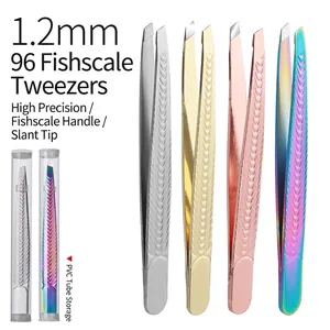 Professional Stainless Steel Eyebrow Tweezers Slant Tip High Precision Anti Slip Fish Scale Texture Makeup Grooming Tool