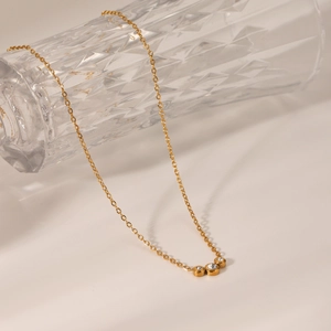 18K gold-plated stainless steel necklace featuring three sparkling zircon pendants for women