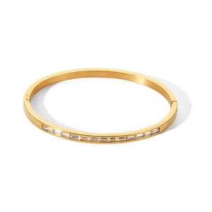 Bracciale rigido in acciaio inossidabile placcato oro 18K con zirconi bianchi quadrati