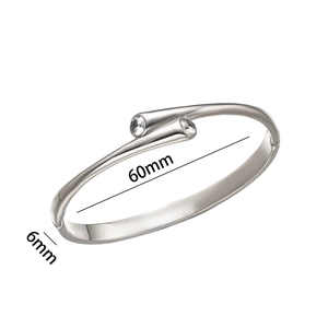 Polished silver stainless steel open bangle with double cubic zirconia stones 60mm