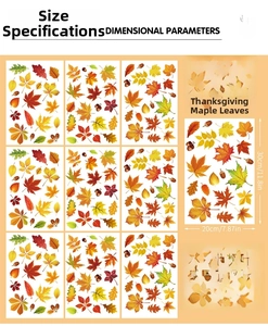 9-sheet set of 174pcs double-sided Thanksgiving static window clings with maple leaf motifs