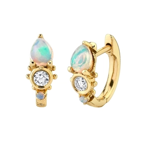 Water Drop Opal Hoop Earrings With Silver Earring Post Copper Zircon Inlaid Elegant French Style For Women