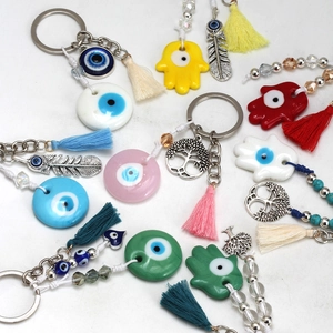 Evil Eye Keychain Glass Beads Hamsa Hand Tree Of Life Pendant Boho Ethnic Tassel Key Ring Bag Charm Lucky Amulet