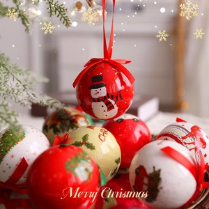 8cm festive Christmas balls with snowman and reindeer patterns on a holiday background