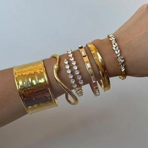 Ensemble de bracelets de luxe en acier doré 18K ornés de cristaux de zircon