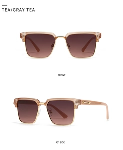 Front and side view of beige marble semi-rimless sunglasses with tea gradient lenses