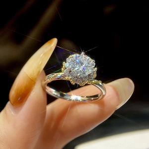Moissanite vine bouquet ring in 925 sterling silver with sparkling solitaire stone