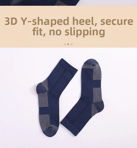 Detail of 3D Y-shape heel design on merino wool hiking socks for a secure fit