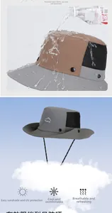 Close-up of waterproof nylon fabric on wide brim sun hat for outdoor sports