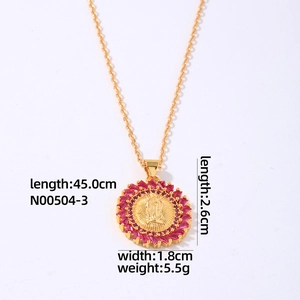 Detailed size specifications of Virgin Mary pendant necklace with red zircon stones