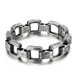 Bracelet Homme Acier Inoxydable Zircon Incrusté Totem Rétro Gravé Punk Industriel Bijou Métal Lourd Argent Antique
