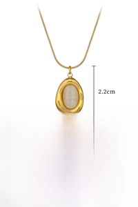 Detailed size specifications for teardrop cat eye pendant necklace in gold titanium steel