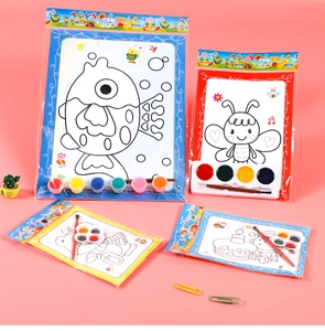 DIY kids watercolor painting set with brushes and patterns of fish, dog and butterfly