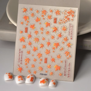Nail Art Stickers 5D Embossed Adhesive Autumn Maple Leaves Tropical Plants DIY Manicure French Chinese Style Waterproof