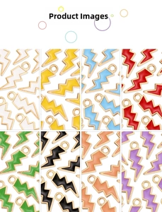 Grid layout of colorful lightning bolt charms with gold edges for DIY jewelry making