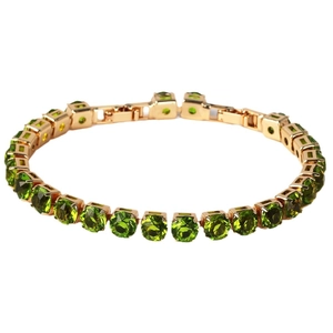 6mm green zircon tennis bracelet with gold-plated single row round-cut gemstones