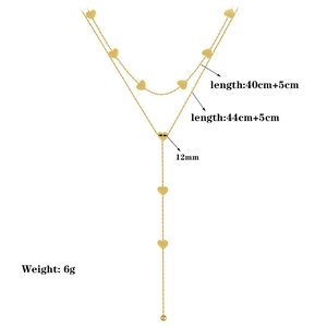 Double-layer gold stainless steel heart tassel necklace with length dimensions