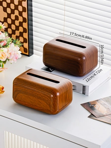 Detailed dimensions of minimalist walnut texture tissue box for living room tabletop
