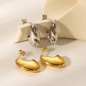 Teardrop C-Shaped Earrings Stainless Steel 18K Gold Plated Hollow Geometric Minimalist Jewelry For Women