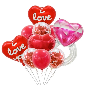 Rose gold diamond ring and red heart balloon set for wedding or Valentine party decor