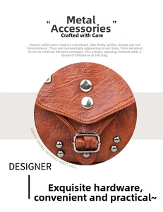 Gros plan détaillé d'un sac à bandoulière en cuir marron avec rivets argentés décoratifs