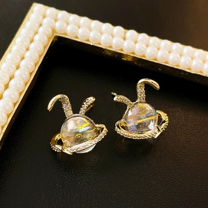 Rabbit Planet Star Stud Earrings With Alloy Zircon And 925 Sterling Silver Earring Post Cute Gold Plated Jewelry
