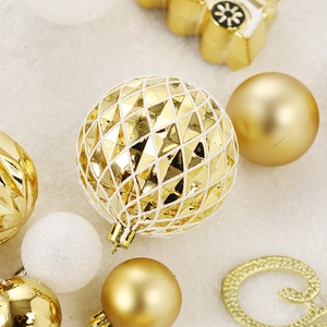 Set de 65 boules de Noël blanches et dorées avec paillettes pour décoration de sapin