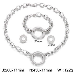 Silver hip hop chain jewelry set with necklace bracelet and earrings dimensions display